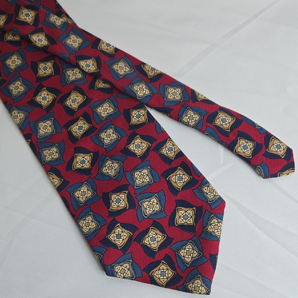 Marc Jeffries‎ Silk Tie, Made in the USA, Red/Blue/Tan